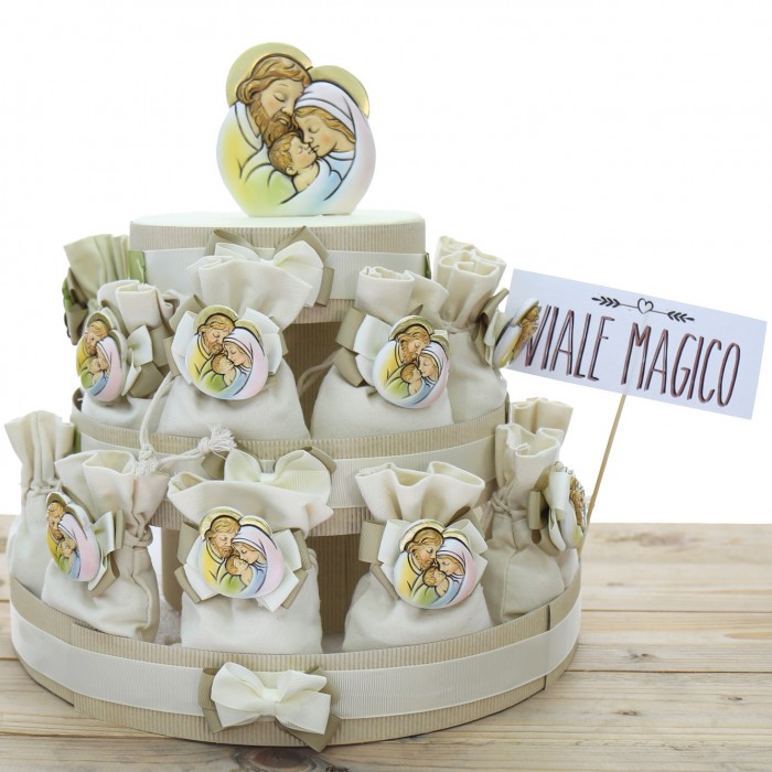 Sacra Famiglia Torta 25 Sacchetti Calamite Bomboniere Confezionate