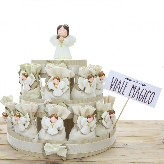 Sacchetto Magnete Angelo Bimba con rosario Bomboniere Confezionate