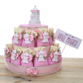 Carillon Rosa Bimba Bomboniere Confezionate Torta 25 Sacchetti Calamite