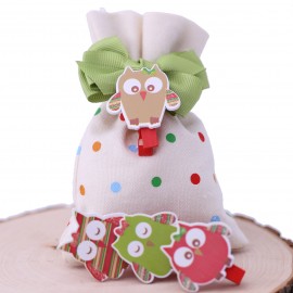 Sacchetti pois mollettina gufetto portafortuna applicazione