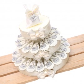 Torta Bomboniere Anniversario 25 Anni Portachiavi Glitter Argento