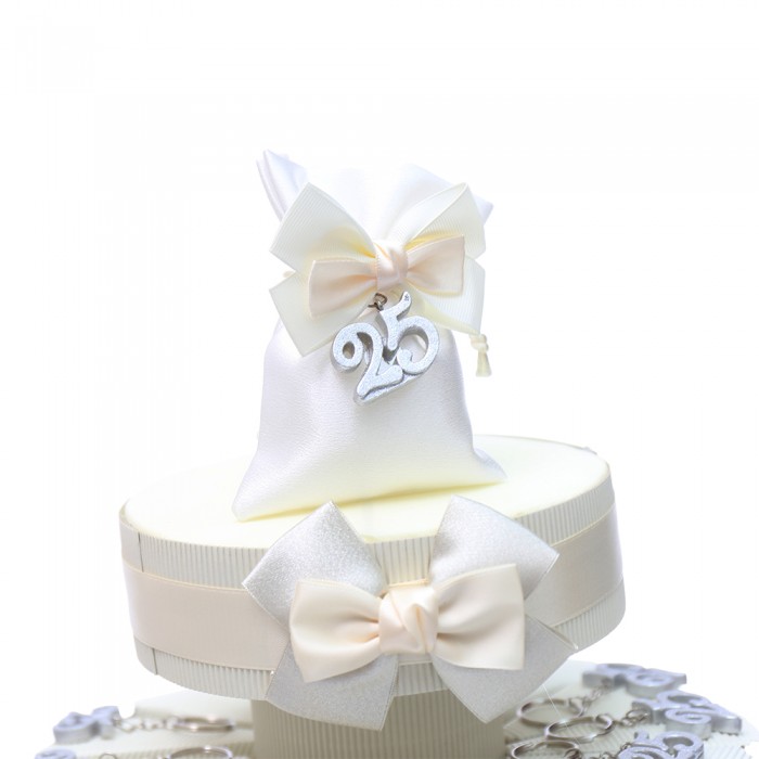 Torta Bomboniere Anniversario 25 Anni Portachiavi Glitter Argento