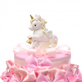 Bomboniere Nascita Portachiavi Unicorno Rainbow Rosa Bimba in Torta 25 Sacchetti