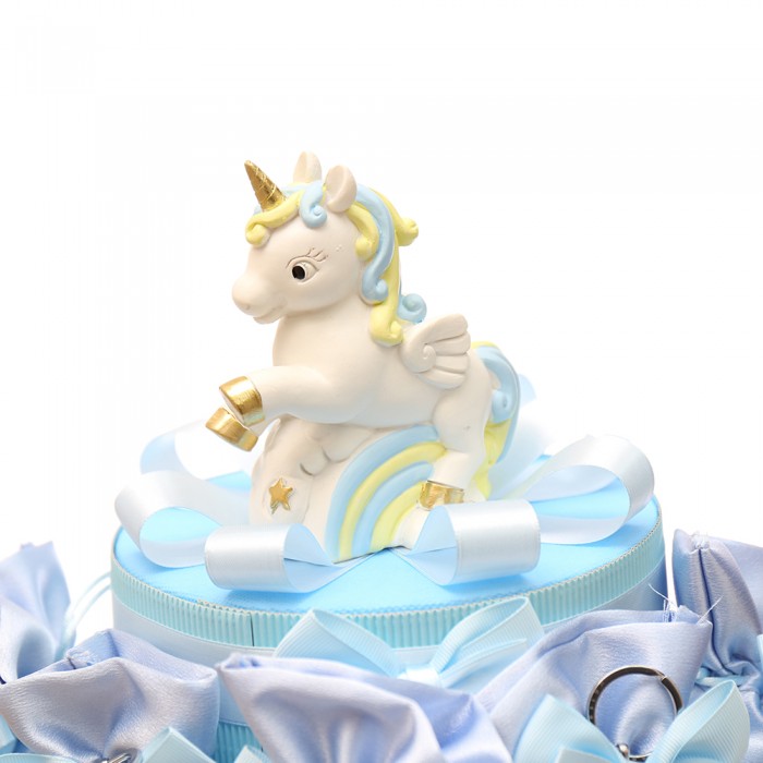 Bomboniere Nascita Portachiavi Unicorno Rainbow Bimbo in Torta Sacchetti