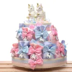 Bomboniere Nascita Portachiavi Unicorni Rainbow Gemelli Bimbo e Bimba in Torta 25 Sacchetti