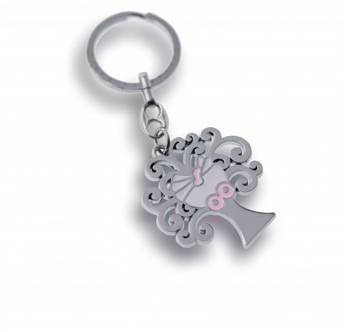 Bomboniere Nascita Bimba Portachiavi Albero della Vita Carrozzina Metallo Cromato