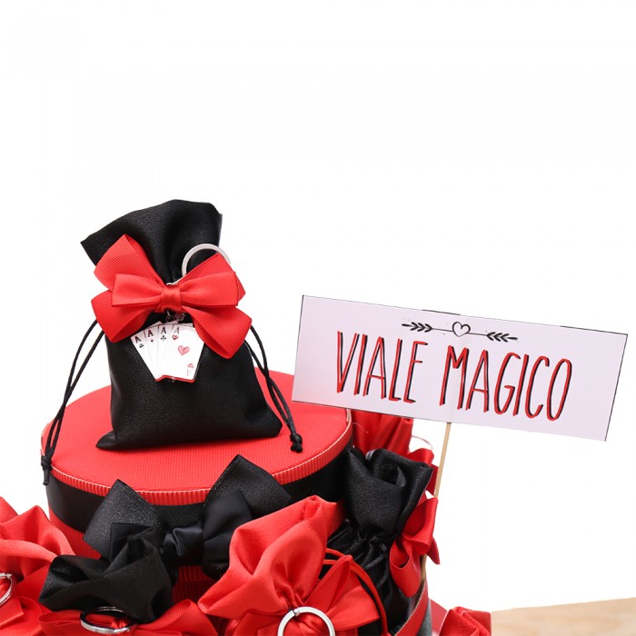 Bomboniera Compleanno Portachiavi Carte Poker D’Assi Torta da 25 Sacchetti