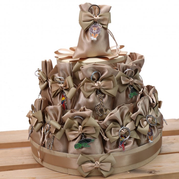 Torta 25 Sacchetti Compleanno Portachiavi Animali della Savana