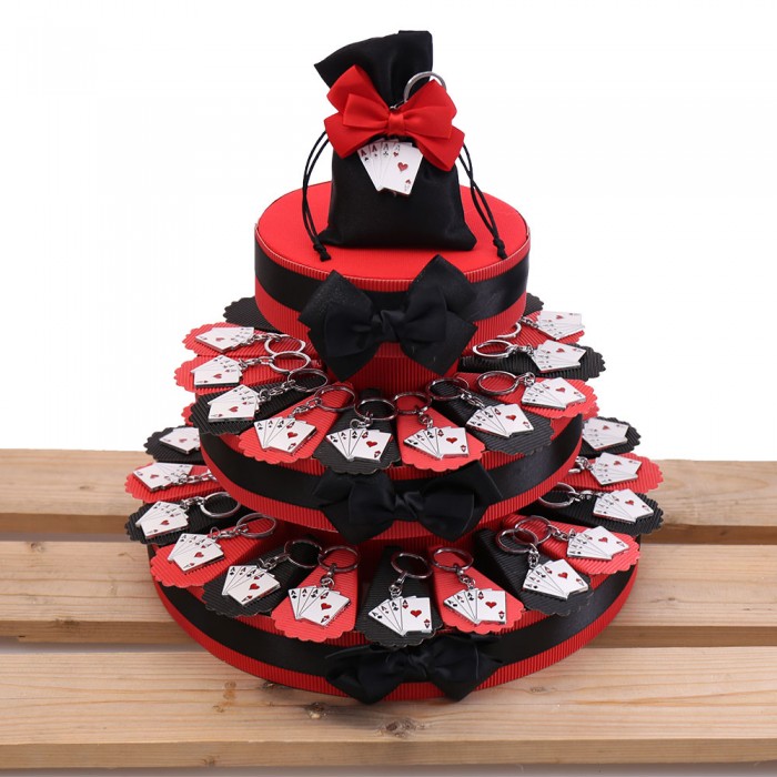 Bomboniere Compleanno su Torta Portachiavi Carte Poker D’Assi