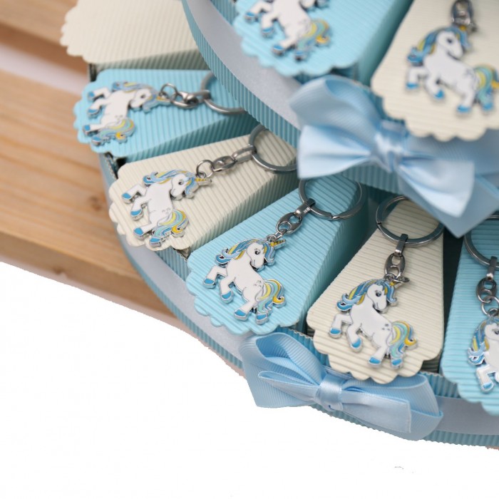 Torta Bomboniere Nascita Portachiavi Unicorno Rainbow Celeste