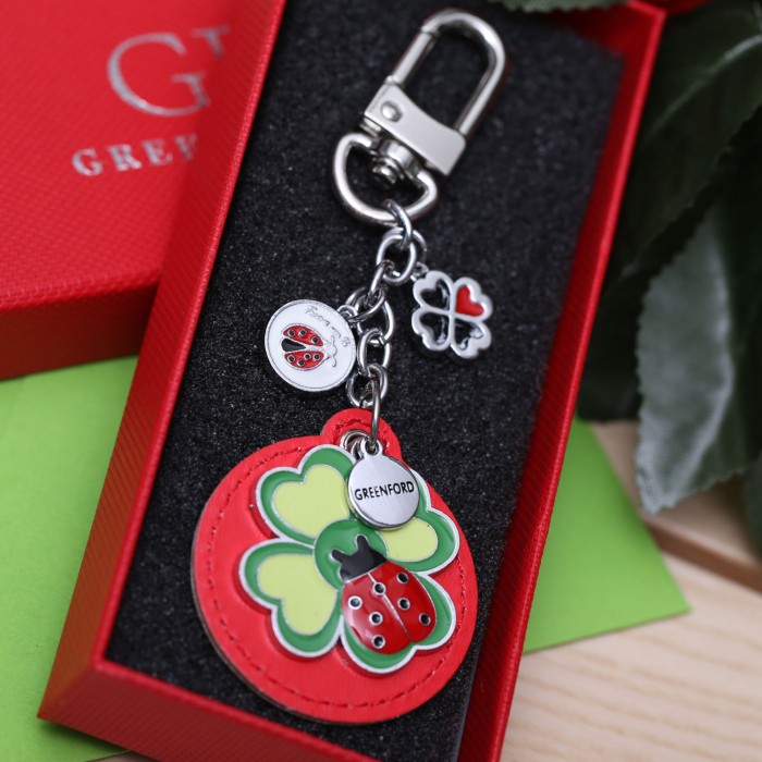 Accessori Regalo Portachiavi Quadrifoglio Portafortuna in Scatola con ciondoli e moschettone Accessori Regalo Portachiavi Quadrifoglio Portafortuna in Scatola con ciondoli e moschettone