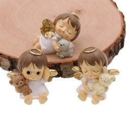 Tris Statuine Angioletti Con Orsetto e Alette Dorate