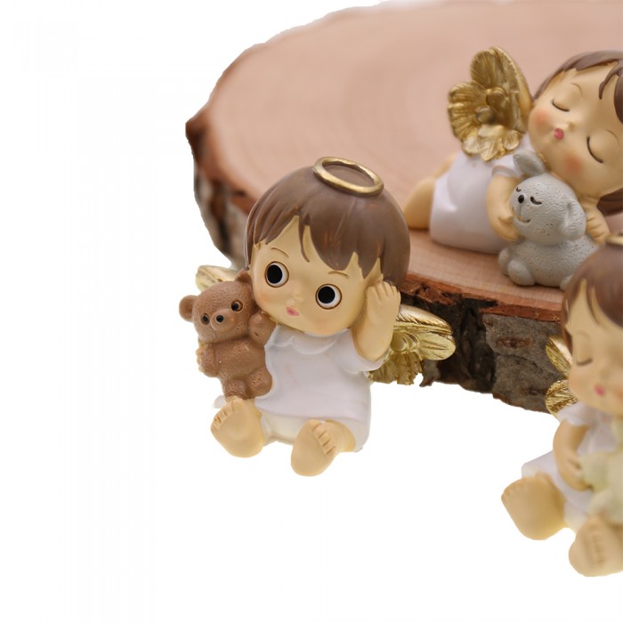 Tris Statuine Angioletti Con Orsetto e Alette Dorate
