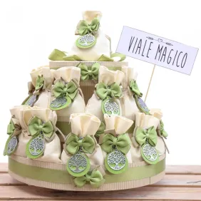 Bomboniere Promessa Albero della Vita Portachiavi Verde sacchetti