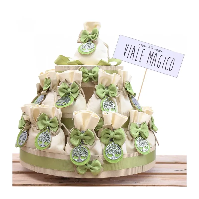 Bomboniere Promessa Albero della Vita Portachiavi Verde sacchetti