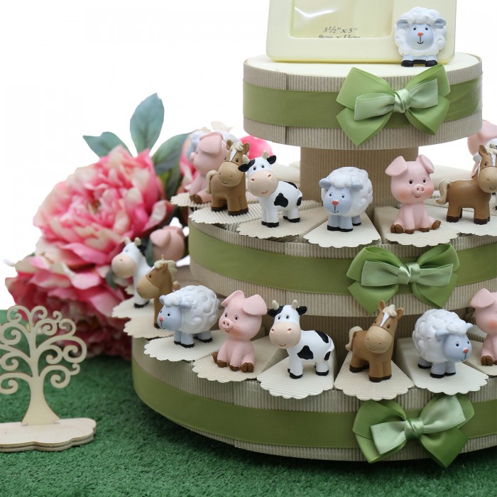 Animali Della Fattoria Statuine Su Torta Bomboniera