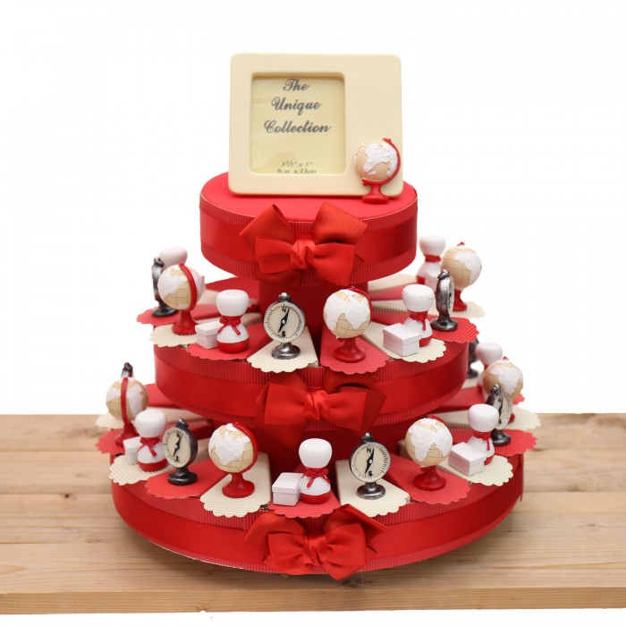 Statuine Tema Viaggio su torta bomboniere Clessidra, bussola e Mappamondo