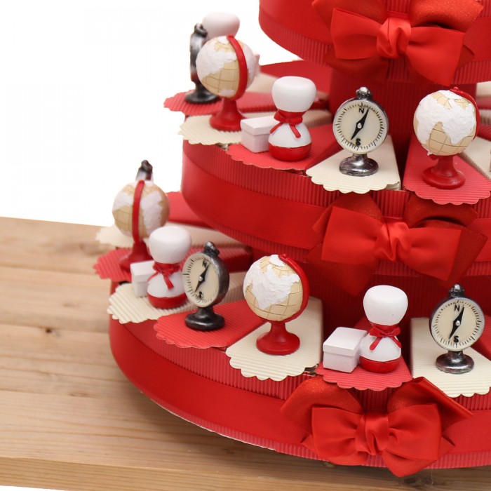 Statuine Tema Viaggio su torta bomboniere Clessidra, bussola e Mappamondo