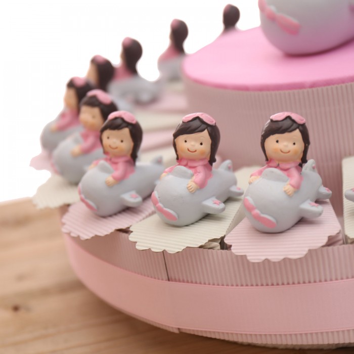 Bimba Pilota in Viaggio su Aereo Torta Bomboniere Comunione e Battesimo