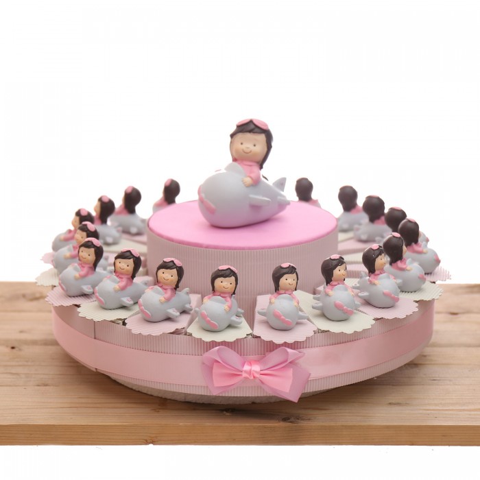 Bimba Pilota in Viaggio su Aereo Torta Bomboniere Comunione e Battesimo