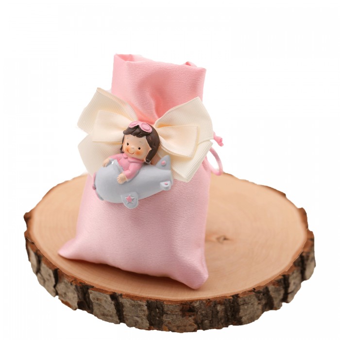 Torta 25 Sacchetti in raso con calamita Bimba in Aereo Bomboniere Compleanno