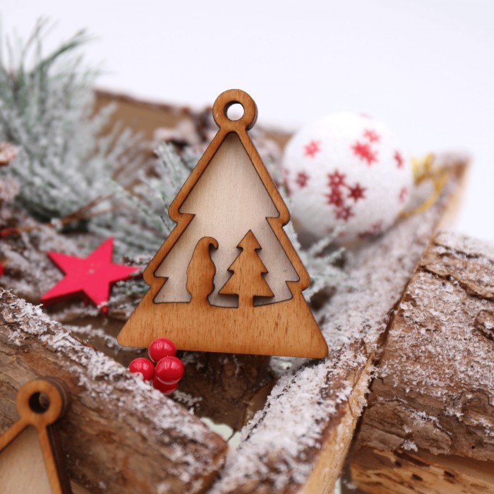 Albero di Natale Sagoma per Addobbi con personaggi intarsiati