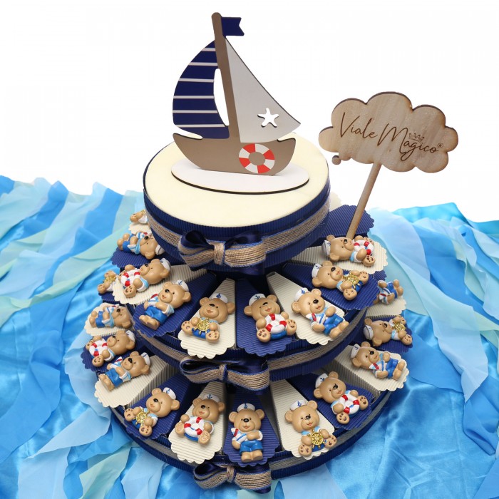 Magneti Orsetti Marinai su Torta Bomboniera Tema Mare