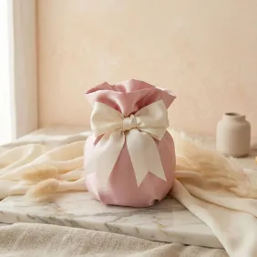 Sacchettone Maxi in raso rosa con confetti e bigliettini