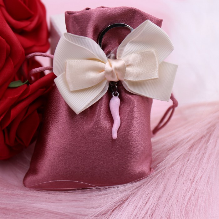 Sacchetto con Portachiavi Corno Portafortuna Rosa