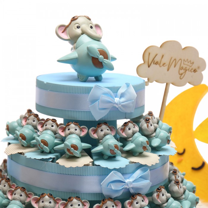 Elefantino sull'aereo Torta Bomboniere per Battesimo e Comunione