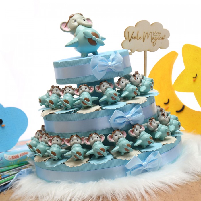 Elefantino sull'aereo Torta Bomboniere per Battesimo e Comunione