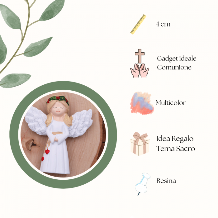 Bomboniera Comunione Calamita Angelo Bimba con ali confezionato su Plexiglass