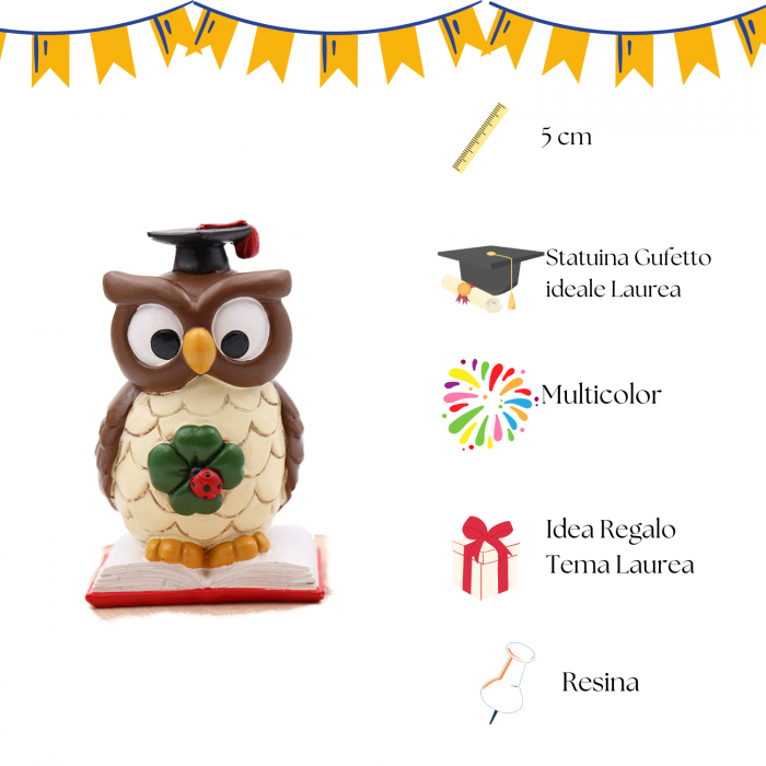 Torta Bomboniere Laurea Tris Statuine Gufetti Su Libro Portafortuna