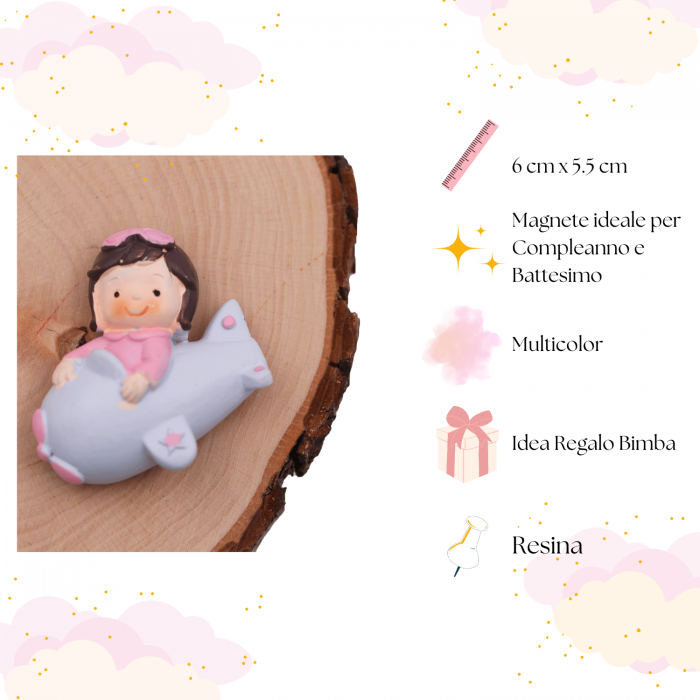 Torta 25 Sacchetti in raso con calamita Bimba in Aereo Bomboniere Compleanno