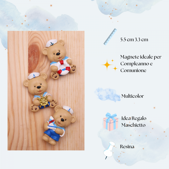 Magneti Orsetti Marinai su Torta Bomboniera Tema Mare