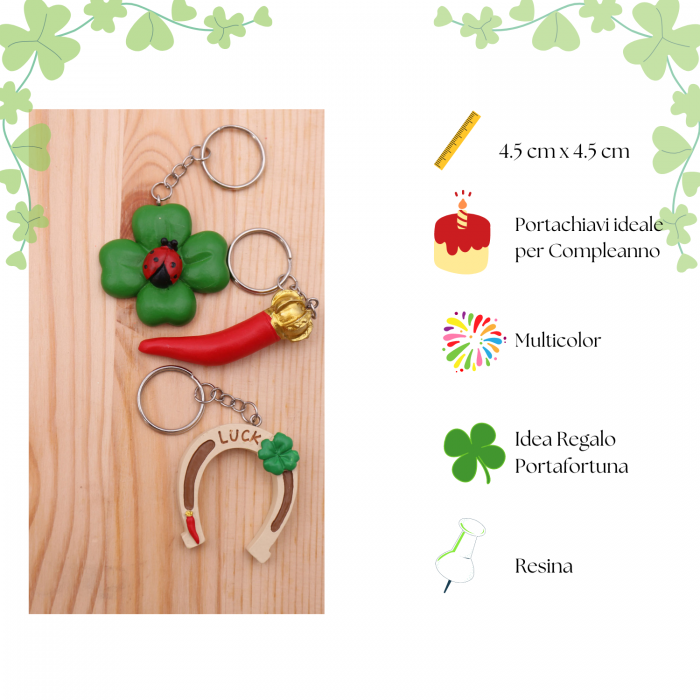 Portachiavi Tris Good Luck con simboli Portafortuna Confezionati