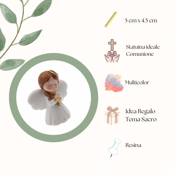 Angelo con Rosario Bimba statuina su legno per Torta Bomboniere Comunione Maxi