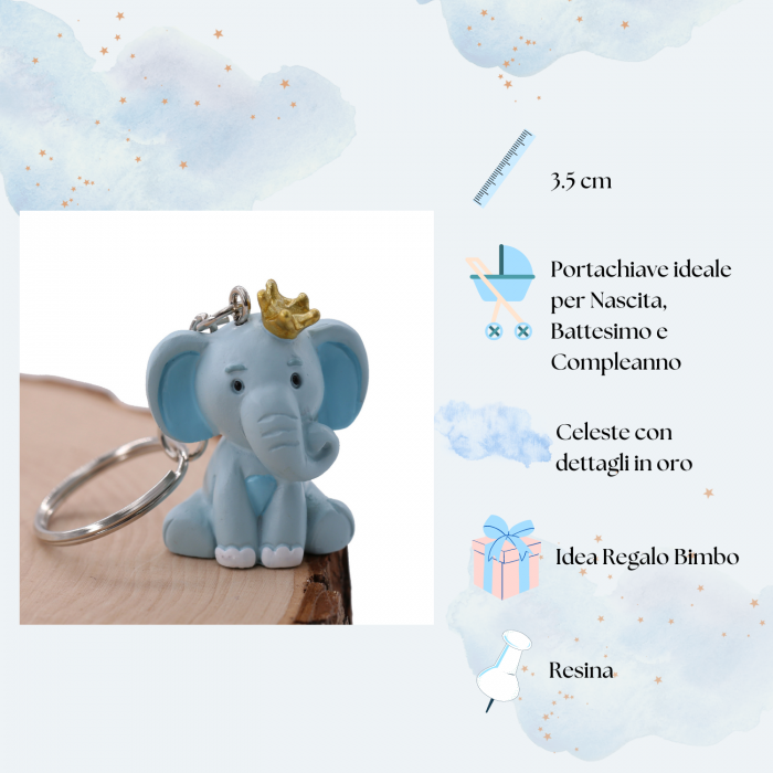 Elefantino azzurro e corona portachiavi Bomboniera Nascita e Battesimo Fai da Te