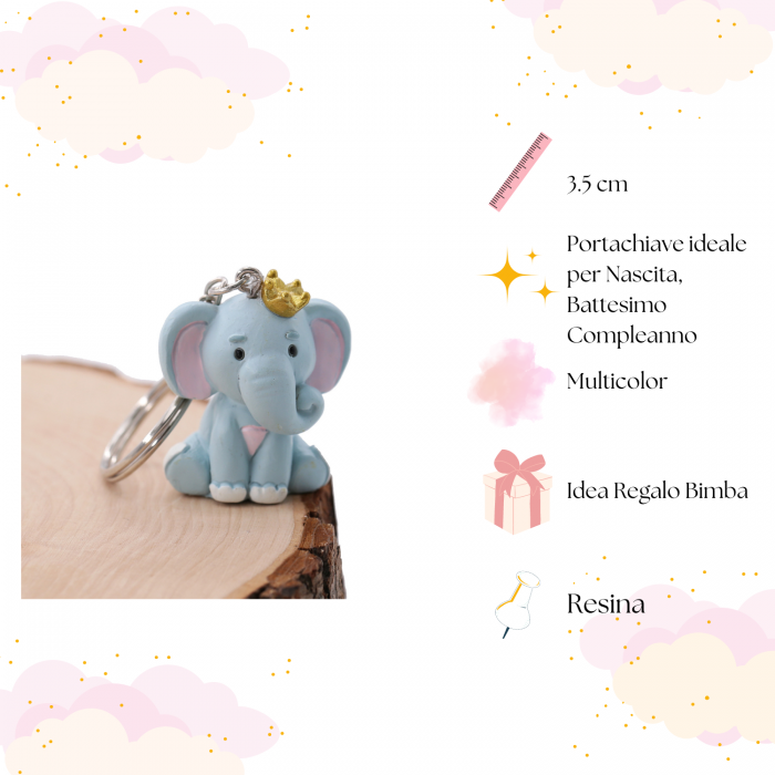 Elefantino Rosa Bomboniera Nascita e Battesimo Portachiavi con corona Fai da Te