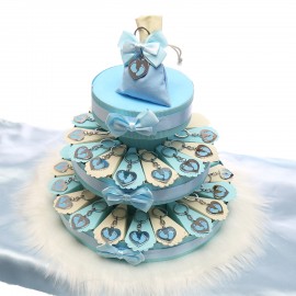 Piedini a Cuore Azzurri Portachiave su Torta Bomboniera
