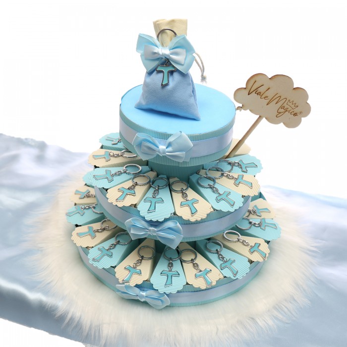 Croce Tao Celeste Bomboniera Portachiave su Torta