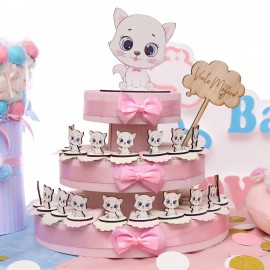 Baby Gattina con Papillon Rosa  Su Torta Bomboniera