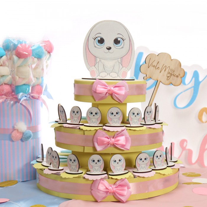 Baby Coniglietto Occhioni Blu Su Torta Bomboniera