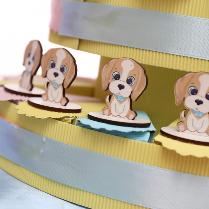 Baby Cagnolino con Papillon Blu Su Torta Bomboniera