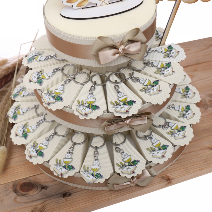 Bomboniera Torta Calice Comunione Con Portachiavi