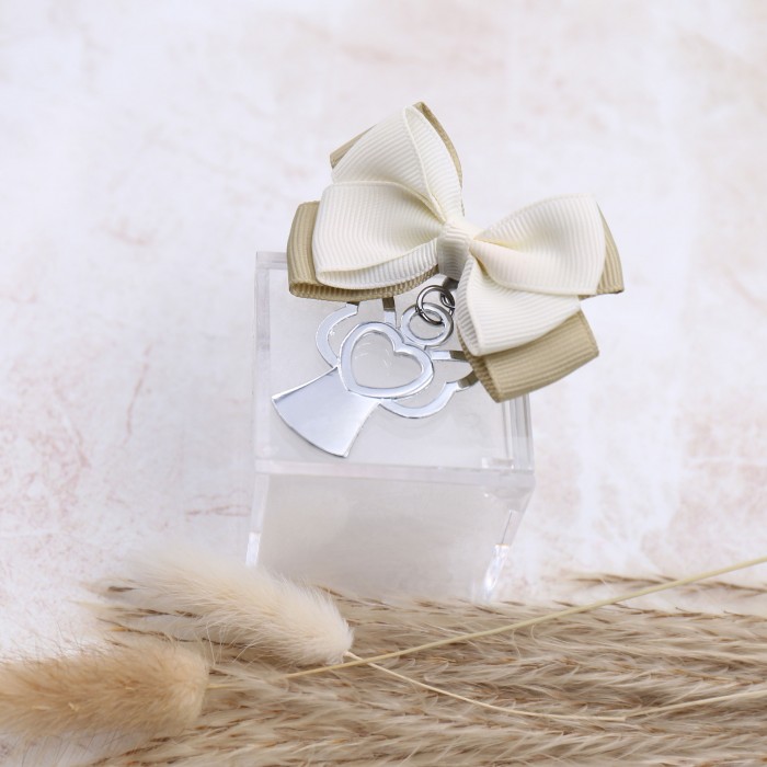 Sacro Angelo con Cuore e Ali Portachiave su Scatoline Plexiglass