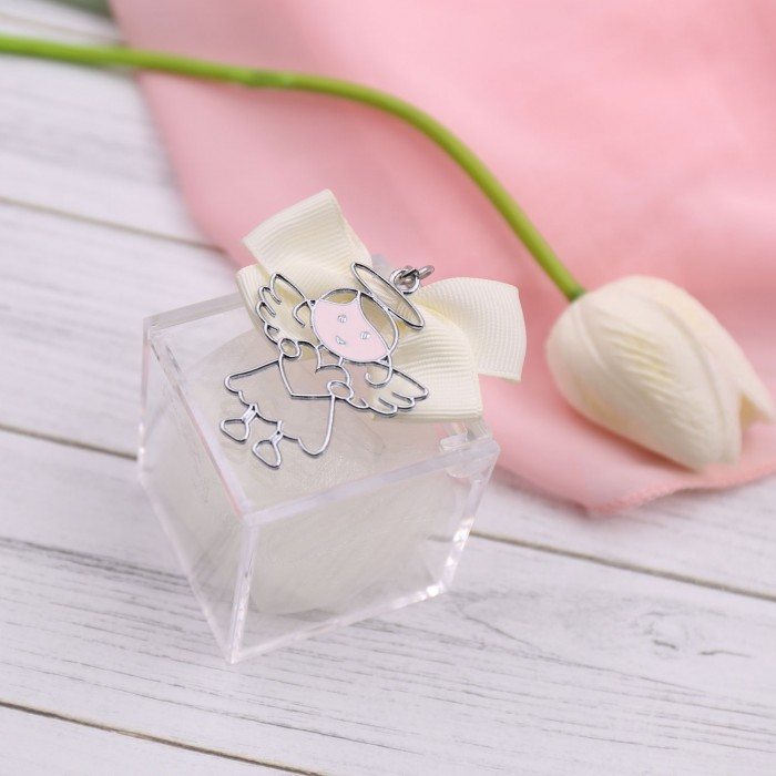 Bimbi Angioletti con Cuore Portachiavi Confezionati su Plexiglass