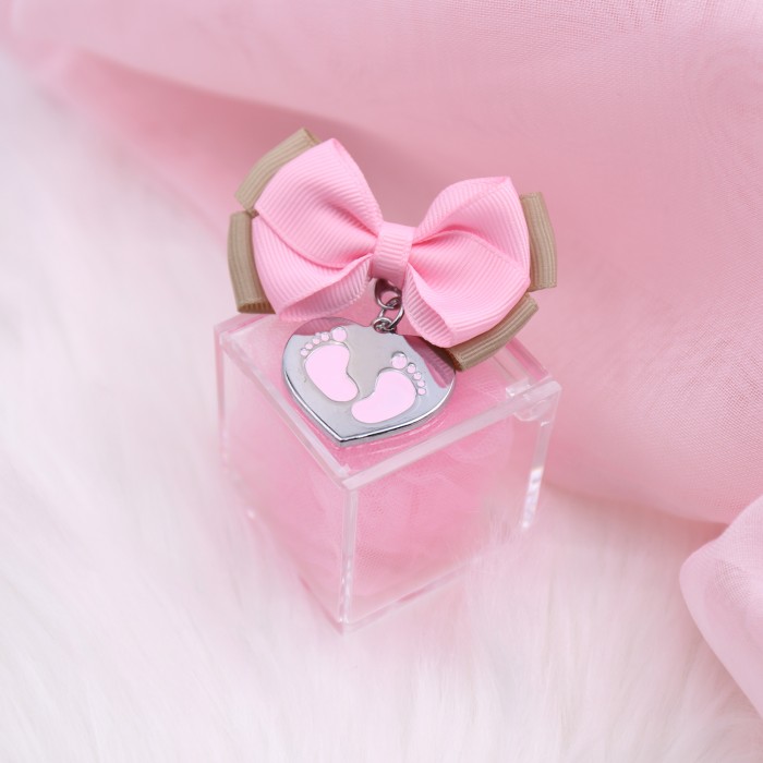 Portachiave Cuore Piedini Bomboniera Nascita su Plexiglass con Confetti