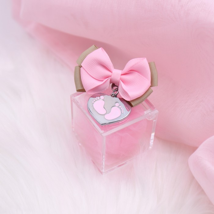 Portachiave Cuore Piedini Bomboniera Nascita su Plexiglass con Confetti