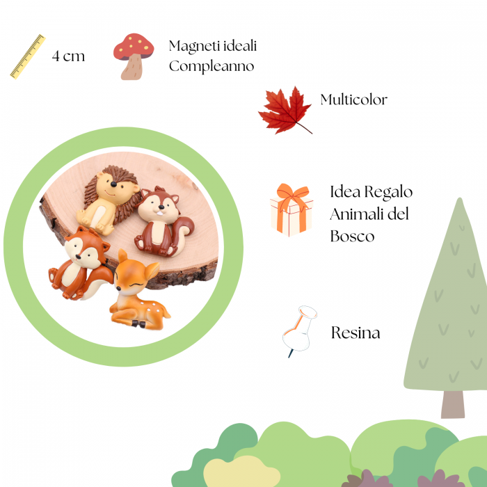 Magneti Animali Del Bosco Bomboniere Confezionate su Plexiglass